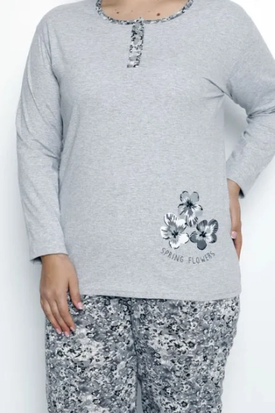 Royalfashion Памучни дамски пижами от 2 части с цветя PLUS SIZE