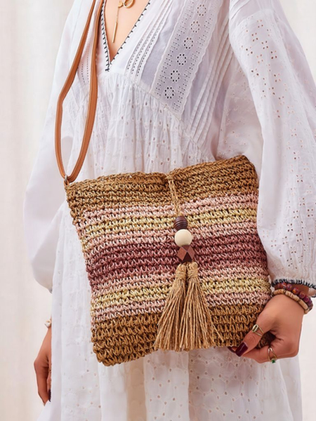 Royalfashion Малка сламена дамска чанта Stripe Charm Mini