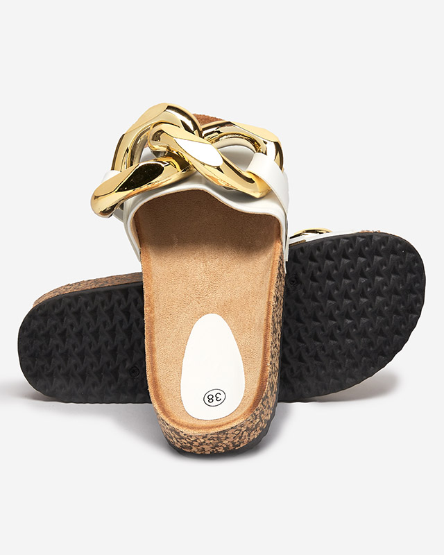 Białe klapki damskie z ozdobą Sofig- Obuwie