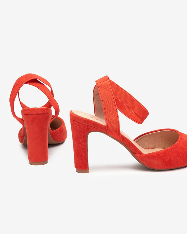 Sandały damskie na słupku w kolorze pomarańczowym Brossi- Obuwie