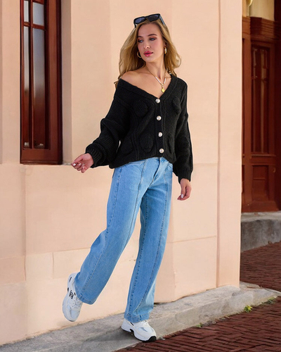 Royalfashion Дамски плетен пуловер с копчета