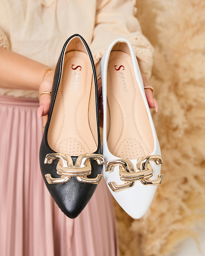 Royalfashion Черни дамски балерини със заострен връх и украса на носа Figgda