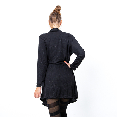 Czarna damska wiązana narzutka kardigan - Odzież