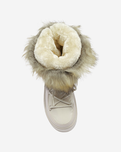 Бежови дамски ботуши за сняг с кожа Lilitsa- Footwear