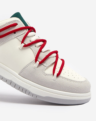 Дамски спортни маратонки в бяло и сиво с червени връзки Olierinc - Обувки