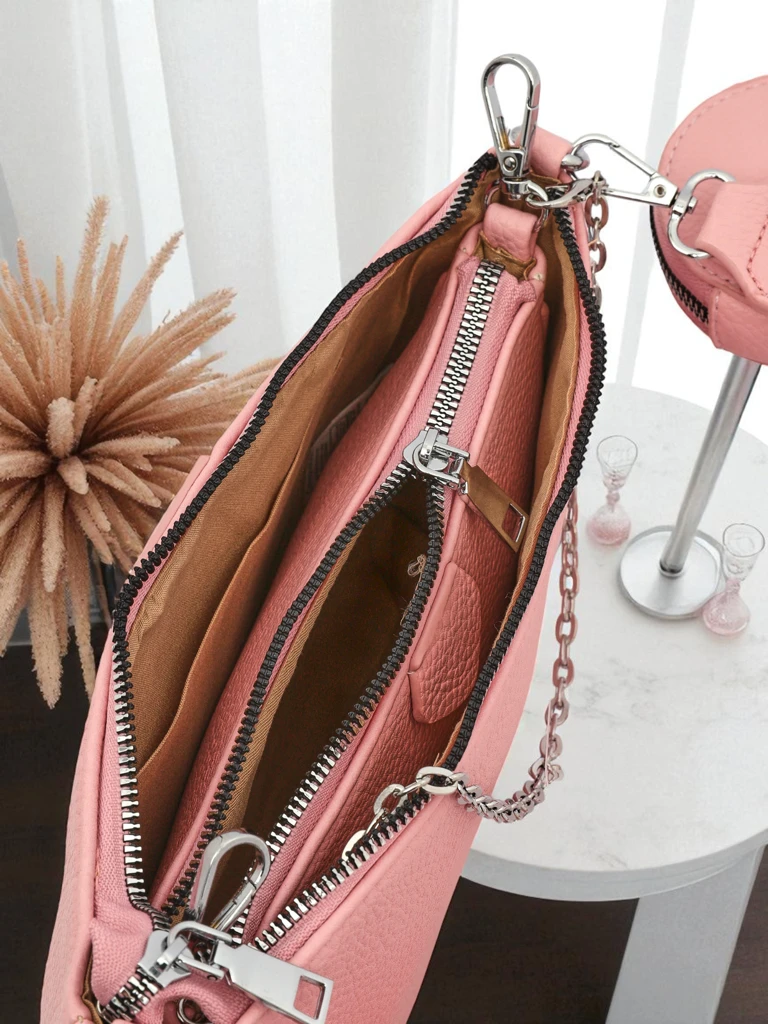 Дамска чанта Amara Rosa – розова чанта през рамо от еко кожа с верижка