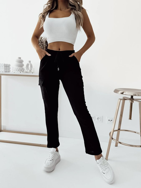 Royalfashion Черен дамски боен панталон с ребра