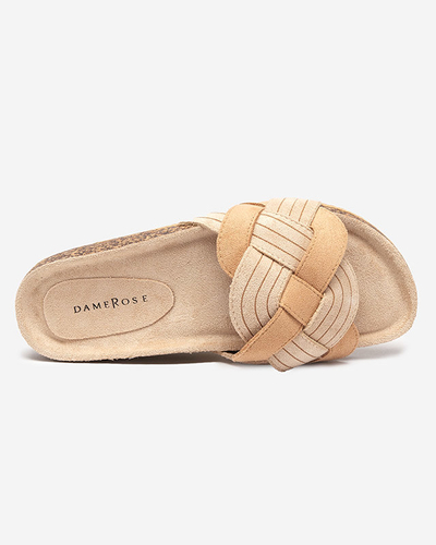 Damskie eko-zamszowe klapki w kolorze beżowym Zapri - Obuwie