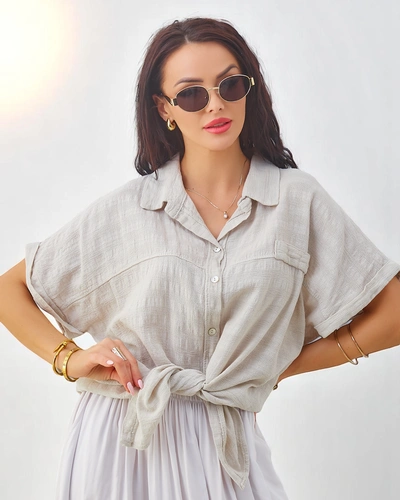 Риза от памук за жени Royalfashion с релеф и къси ръкави