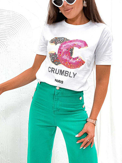 Royalfashion Дамска тениска с принт и циркони