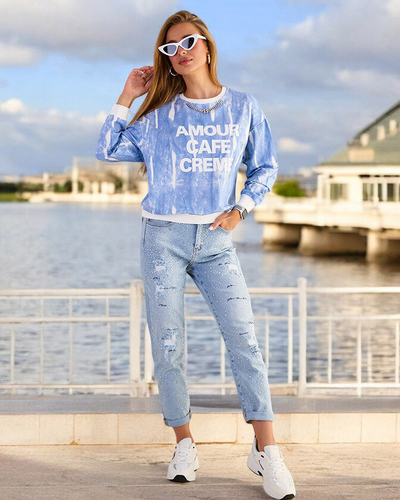 Royalfashion Дамски памучен суитшърт с тънък принт