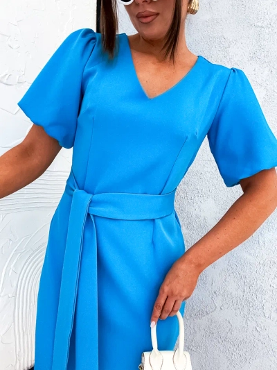 Рокля mini с ръкави тип пух и V-образно деколте