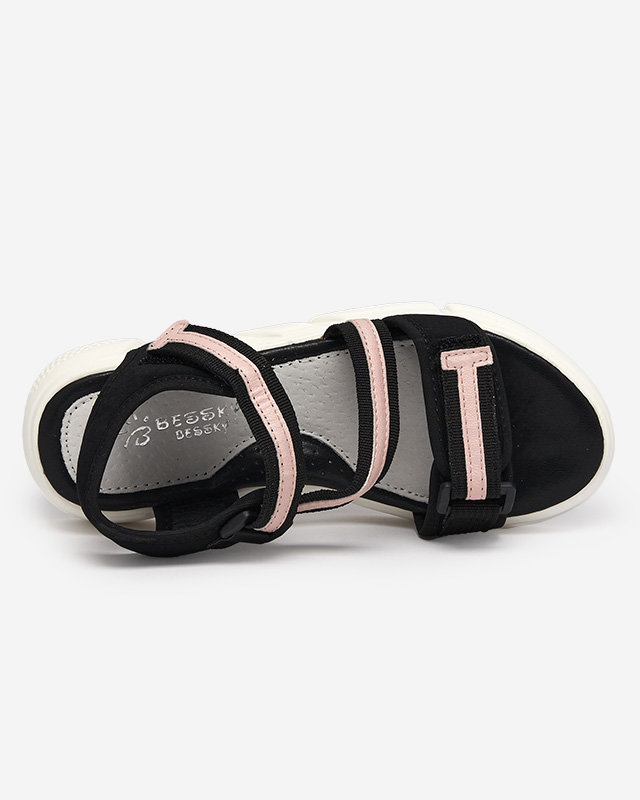 Czarno-różowe dziecięce sandałki zapinane ma rzepy Modis - Obuwie