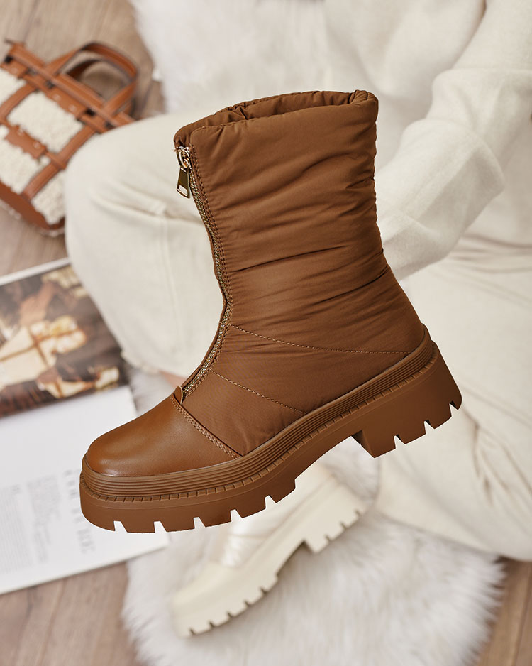 Royalfashion Дамски ботуши Tainve с плосък ток в цвят камила