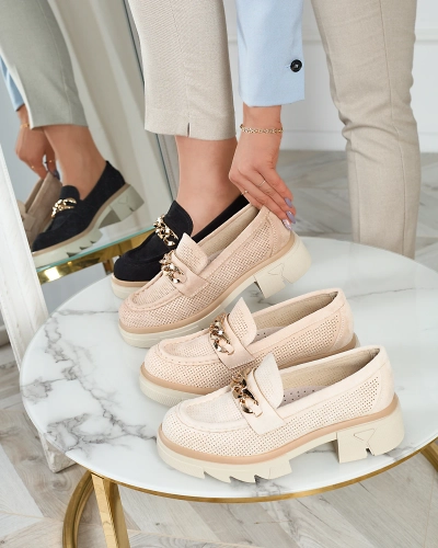 Мокасини от екокожа със златна украса в черно Zaffix- Footwear