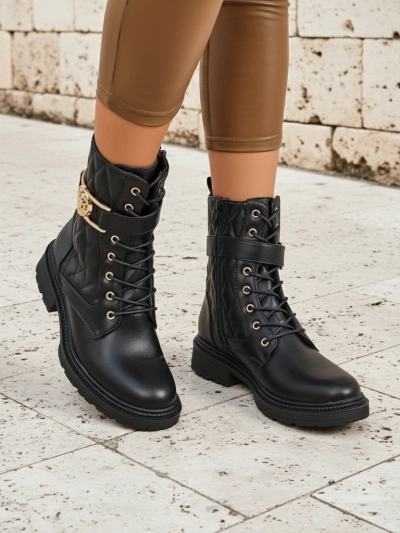 Дамски боти с ефектна капитонирана еко кожа Sable Rose