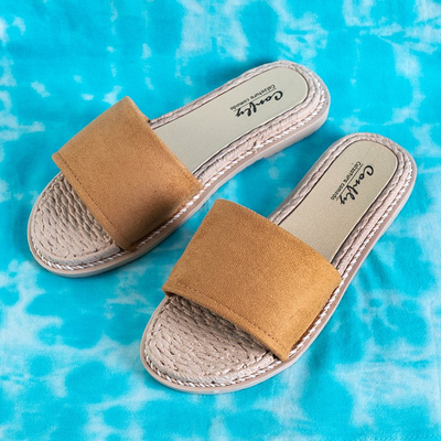 Brązowe klapki damskie Ysia - Obuwie