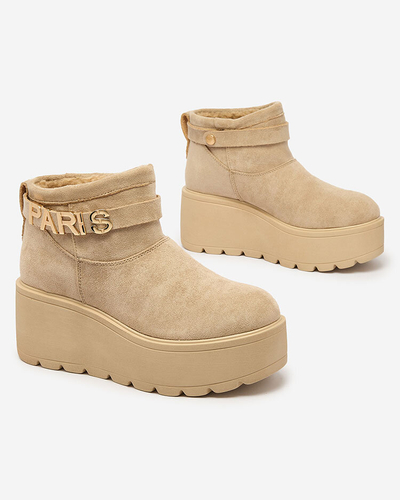 Royalfashion Бежови дамски обувки a'la ботуши за сняг с орнамент Parisela
