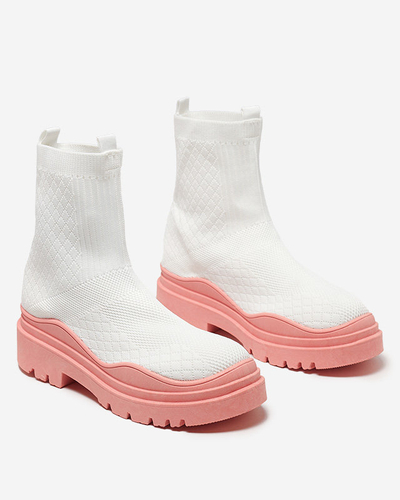 Biało-różowe botki damskie na płaskim obcasie Seritis - Obuwie