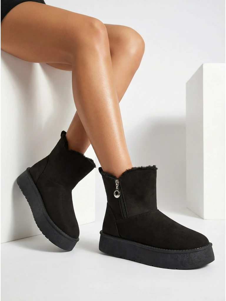 Дамски боти Aurora черни от екологична кожа за зимата
