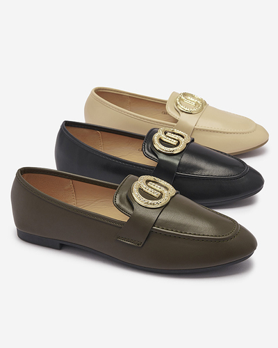 Тъмнозелени дамски мокасини със златна украса Uletta - Обувки