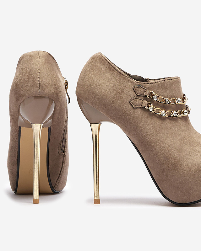 Сиво-бежови дамски обувки с висок ток Ehcso- Footwear