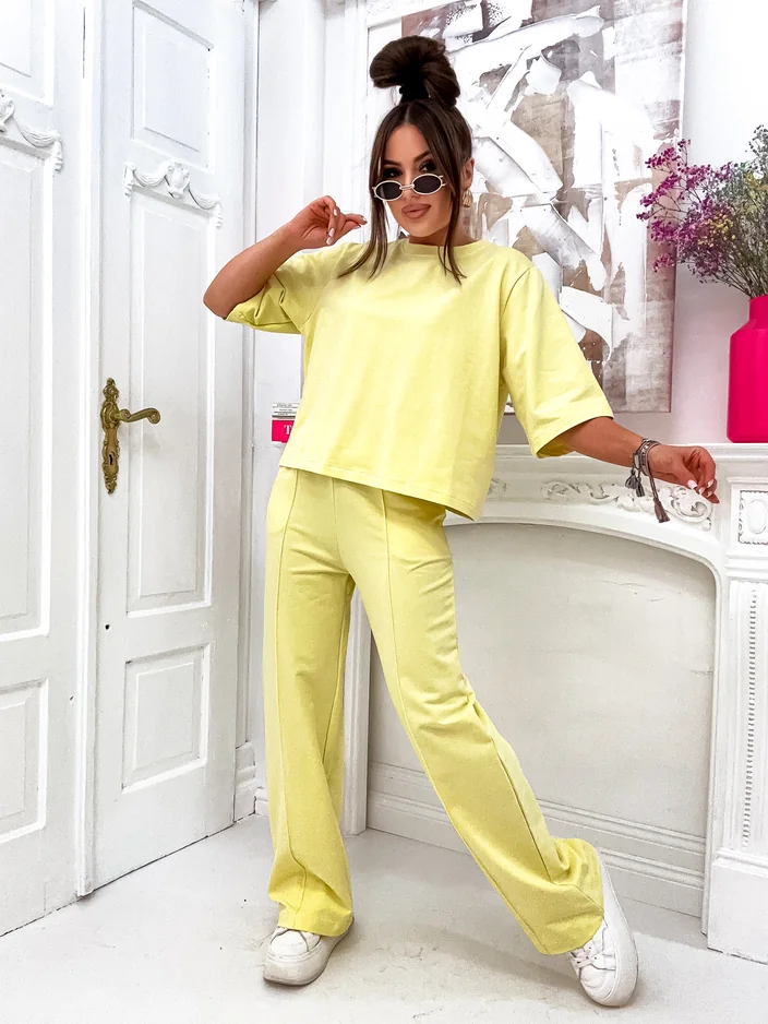 Royalfashion Женски памучен комплект с широки панталони