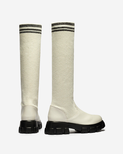 Дамски високи ботуши в цвят екрю Alerpi- Footwear