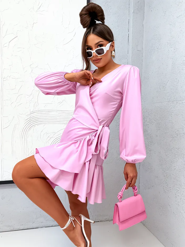 Royalfashion Дамска мини рокля с връзки и волани