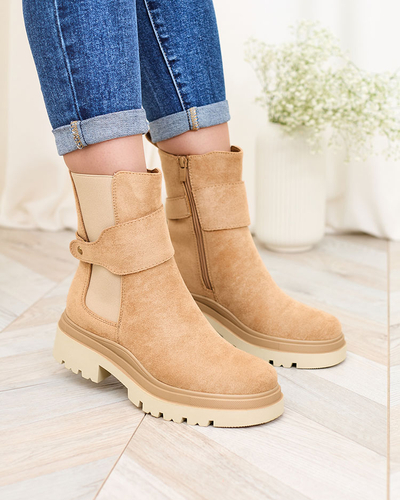 Royalfashion Светлокафяви дамски ботуши с декоративна каишка Doasa