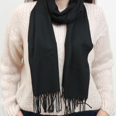 Класически черен тесен едноцветен дамски шал - Аксесоари