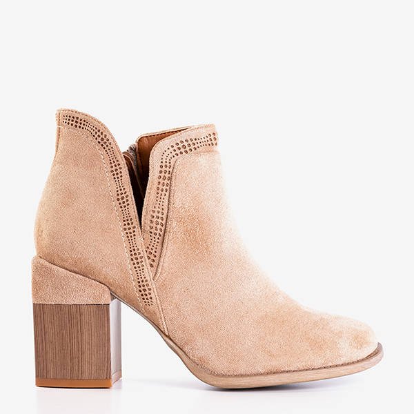 Jasnobrązowe botki na kwadratowym obcasie Lemere - Obuwie