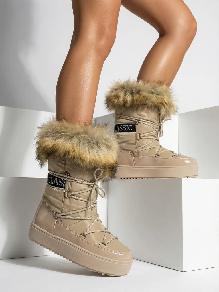 Royalfashion Светлокафяви ботуши a'la snow boots за жени Gomllo