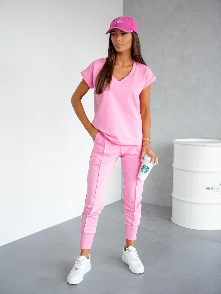 Royalfashion Дамски памучен ежедневен комплект с къси ръкави