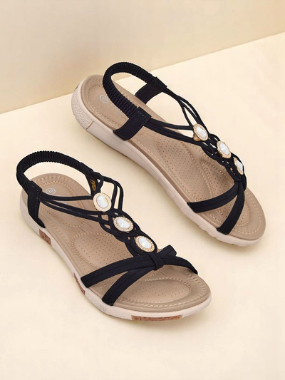 Дамски сандали Royalfashion Callista – черни еспадрили с цирконии за лятото