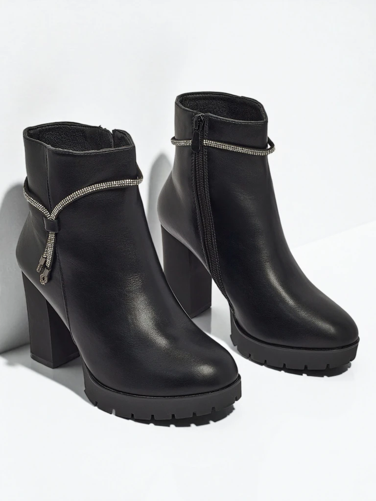 Дамски еко кожени боти до глезена на ток Marellin