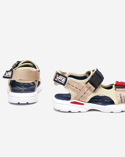 Beżowo- granatowe chłopięce sandały na rzepy Elbrusii- Obuwie