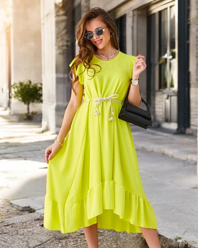 Рокля миди за жени Royalfashion с ръбове и къси ръкави