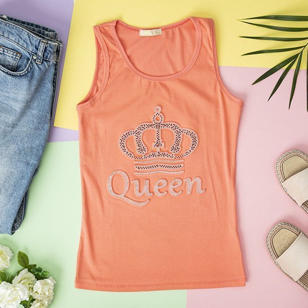 Różowy damski top z cyrkoniami - Odzież