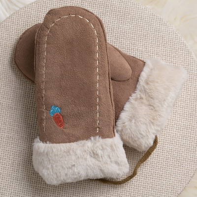 Brązowe dziecięce rękawiczki na sznurku i z jednym palcem - Rękawiczki