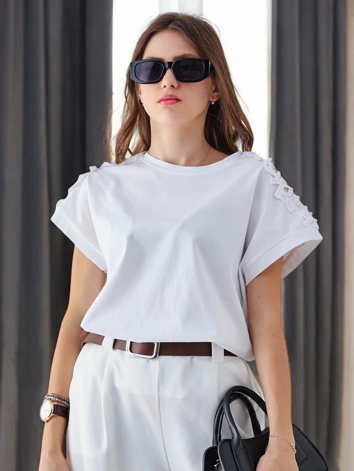 Royalfashion Женска риза от памук с дантелови ръкави