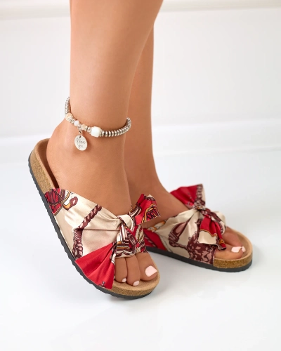 Czerwone damskie klapki z tkaninową wstążką Laneso - Obuwie