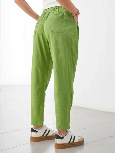 Royalfashion Дамски обикновени памучни панталони с връзка на талията