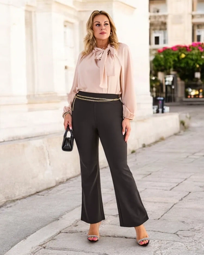 Royalfashion Дамски панталони тегели с по-широки крачоли