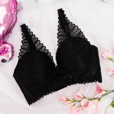 Czarny damski biustonosz koronkowy - Bielizna