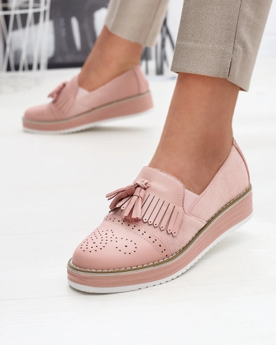 Розови дамски полуботуши на нисък ток Veolita- Footwear