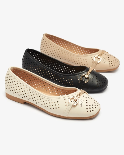 Черни дамски ажурни балерини със златен орнамент Serilla- Footwear