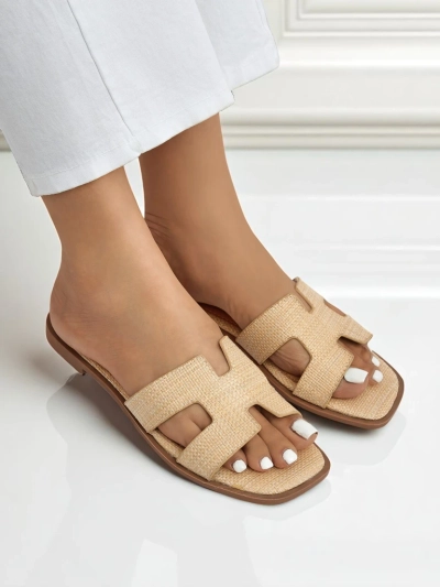 Дамски сандали бежови Letizia удобни плоски екологична кожа лято