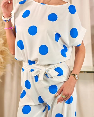 Royalfashion Дамски комплект с грах в кобалтово бяло