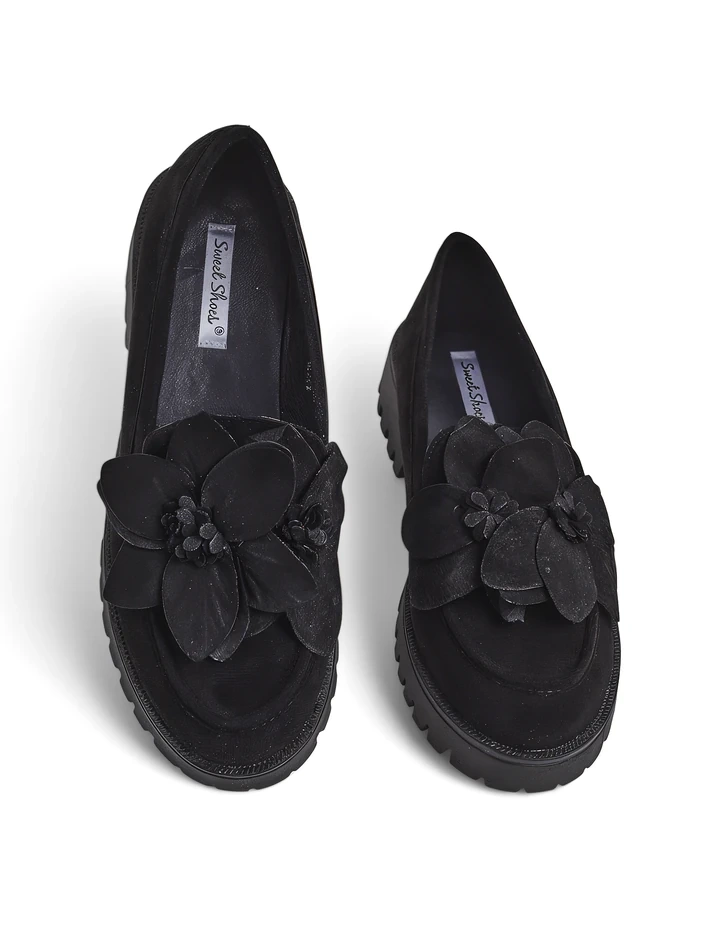 Жени мокасини Royalfashion от еко велур с цвете Floverse